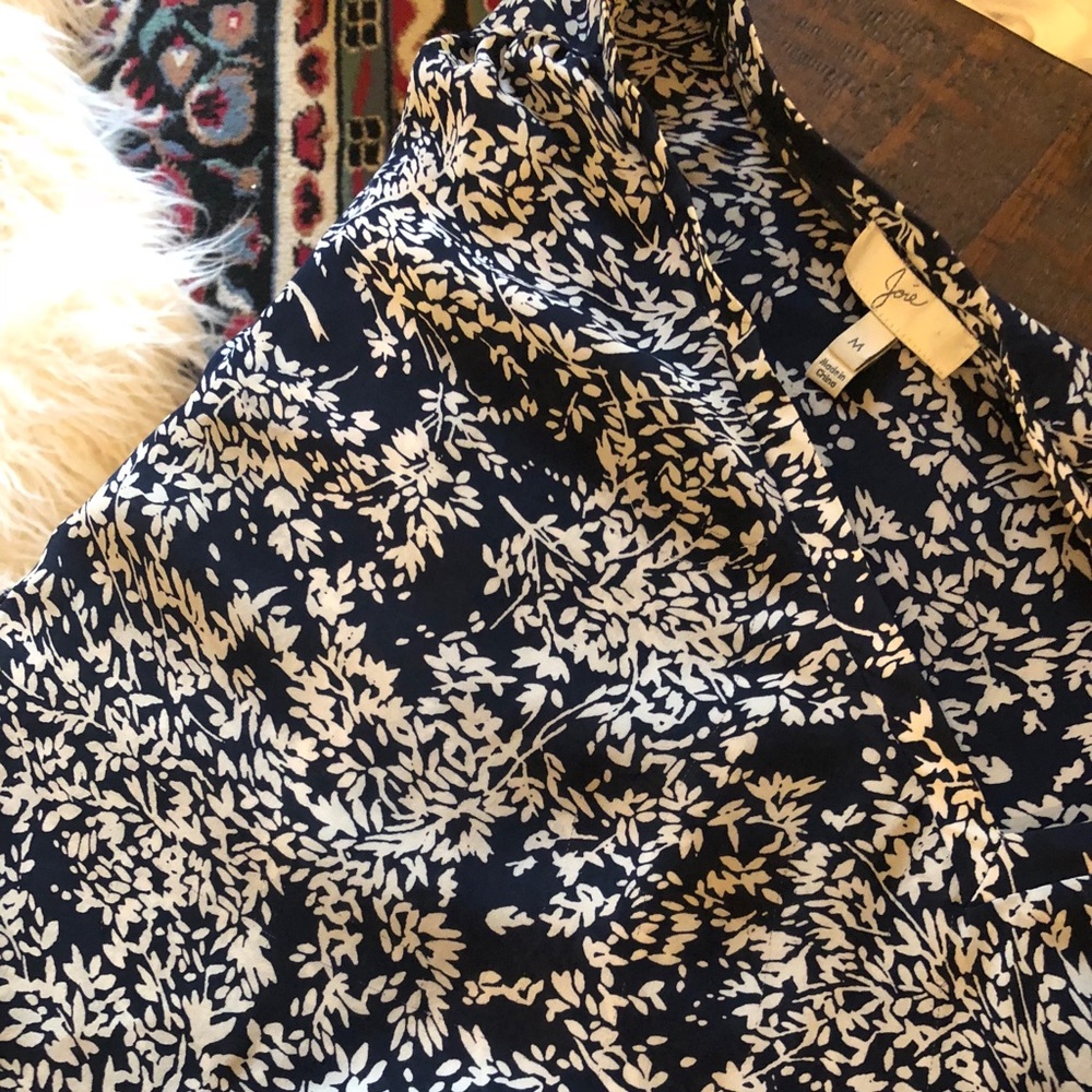 Blue Tropical/Floral 100% Silk Joie Top